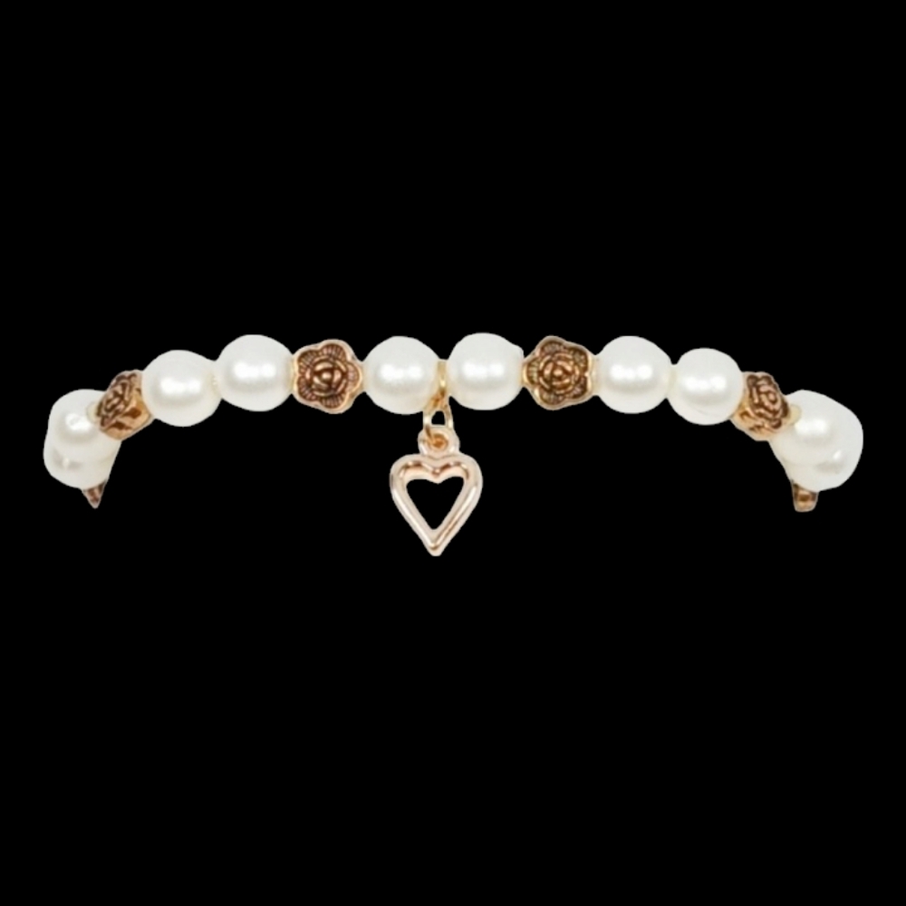 Pearl Flower Heart Charm Bracelet Unique Y2K Seaside Oceancore Coastal Rich Girl